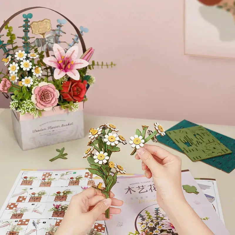 Puzzle 3D Panier de Fleurs en Bois Crafterra