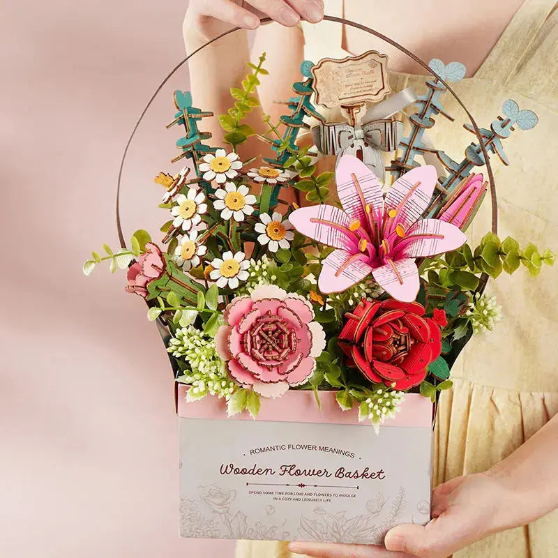 Puzzle 3D Panier de Fleurs en Bois - Crafterra